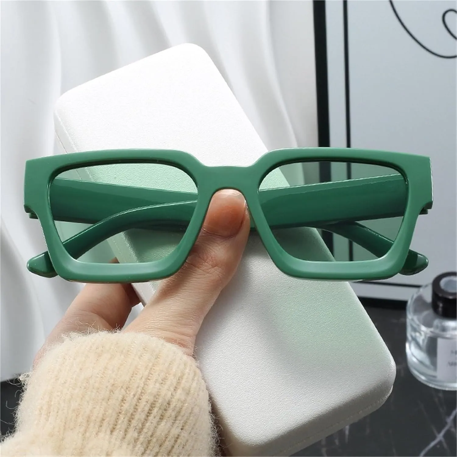 Fashion Square Large Frame Sunglasses Men And Women Gray Driving Party Photo Vacation Sun Glasses