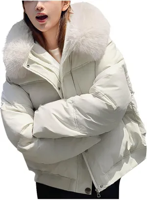 Faux Fur Puffer Jacket Women Cropped Fuzzy Comfy Warm Down Coats 2024 Winter Novelty Luxurious Short Fleece Overcoat