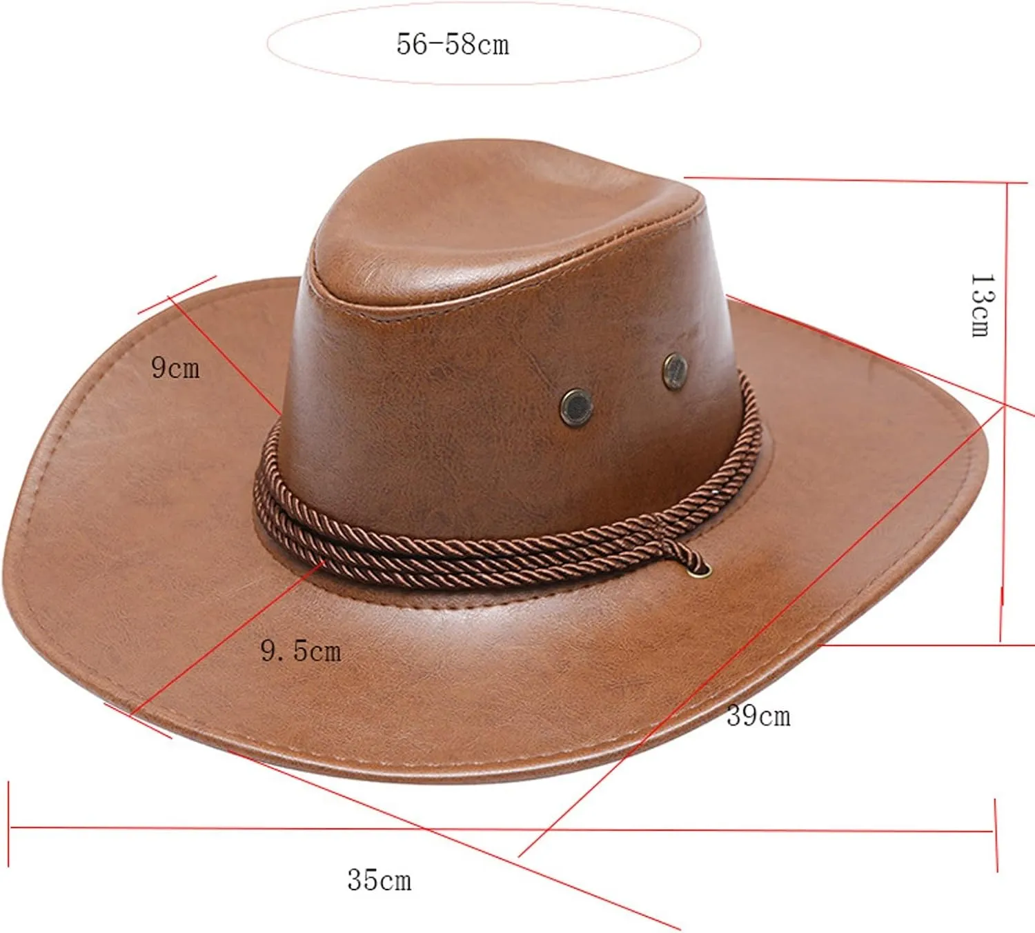 Faux Leather Cowboy Style Classic Western Wide Brim Cowgirl Hat with Buckle Belt Felt Fedora