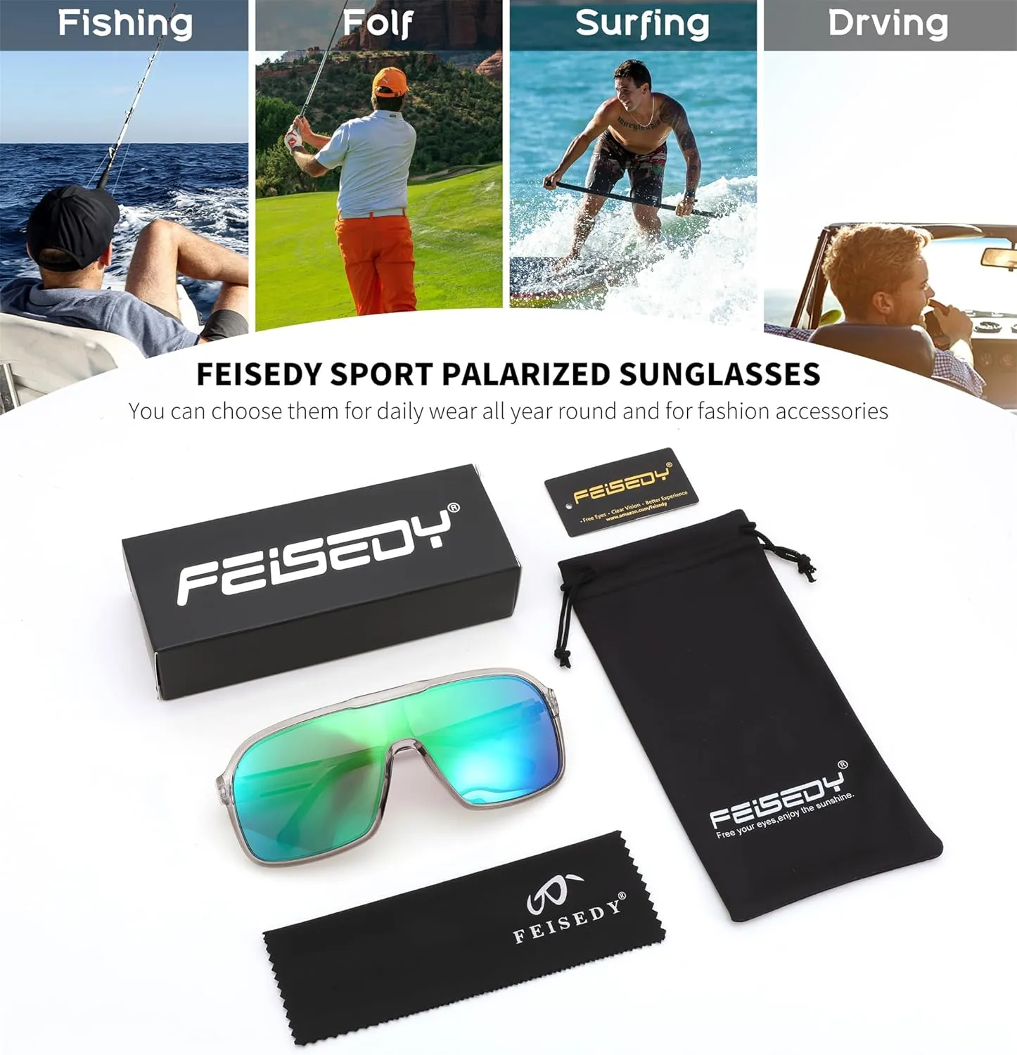 FEISEDY Fashion Polarized Sunglasses Oversized One Piece Reflective Lens Sports Sun Glasses B0122