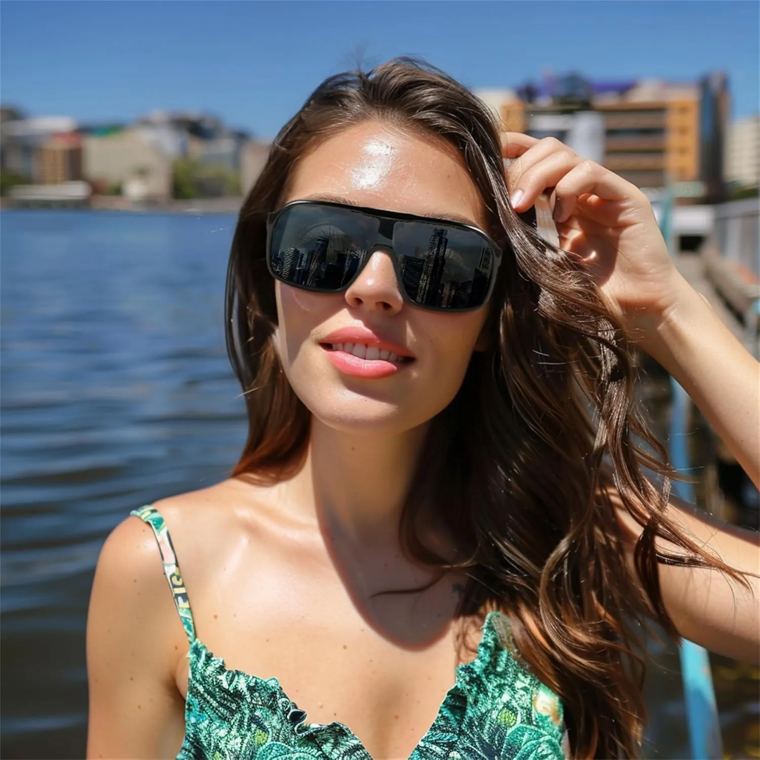 FEISEDY Fashion Polarized Sunglasses Oversized One Piece Reflective Lens Sports Sun Glasses B0122