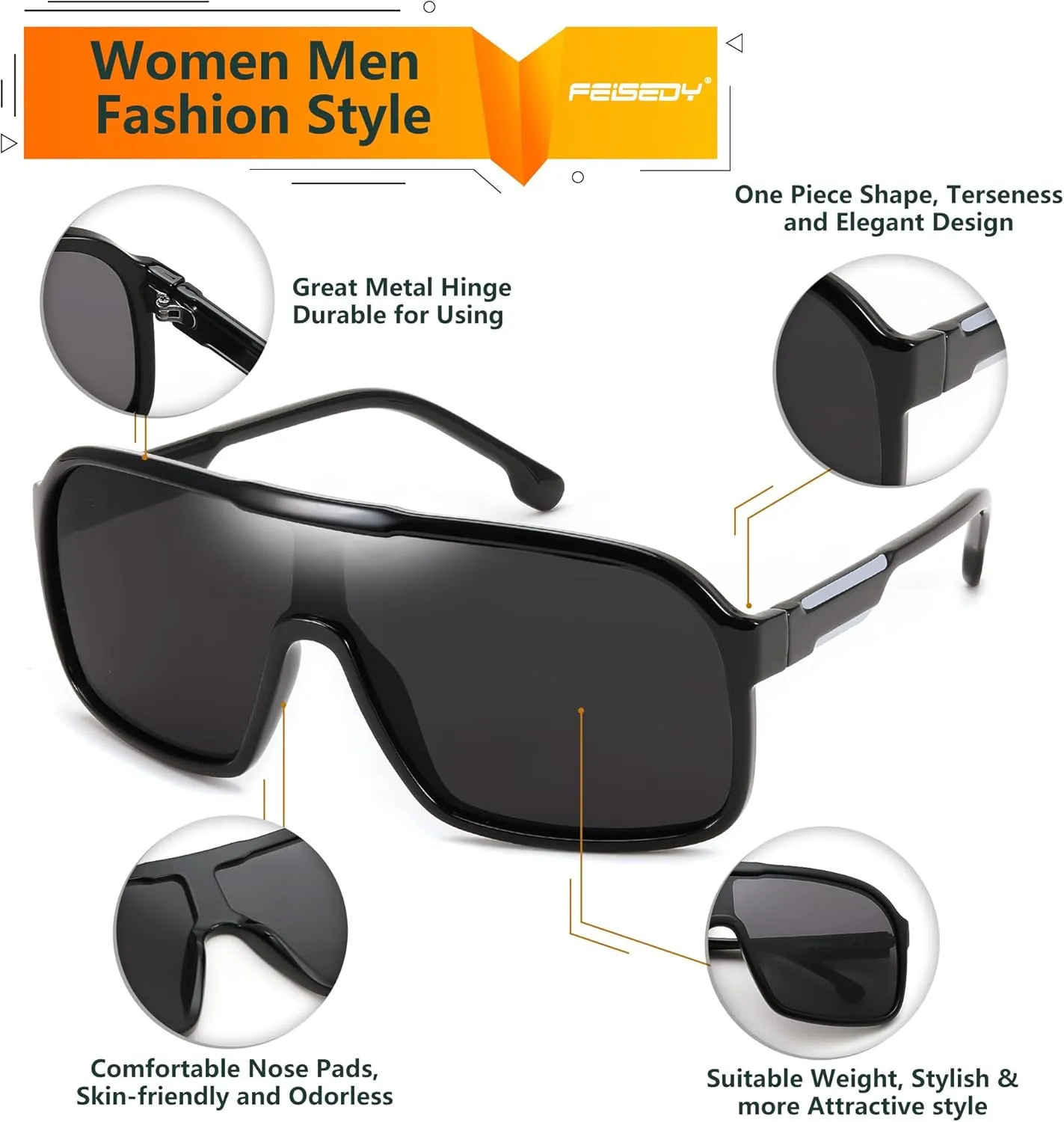FEISEDY Fashion Polarized Sunglasses Oversized One Piece Reflective Lens Sports Sun Glasses B0122