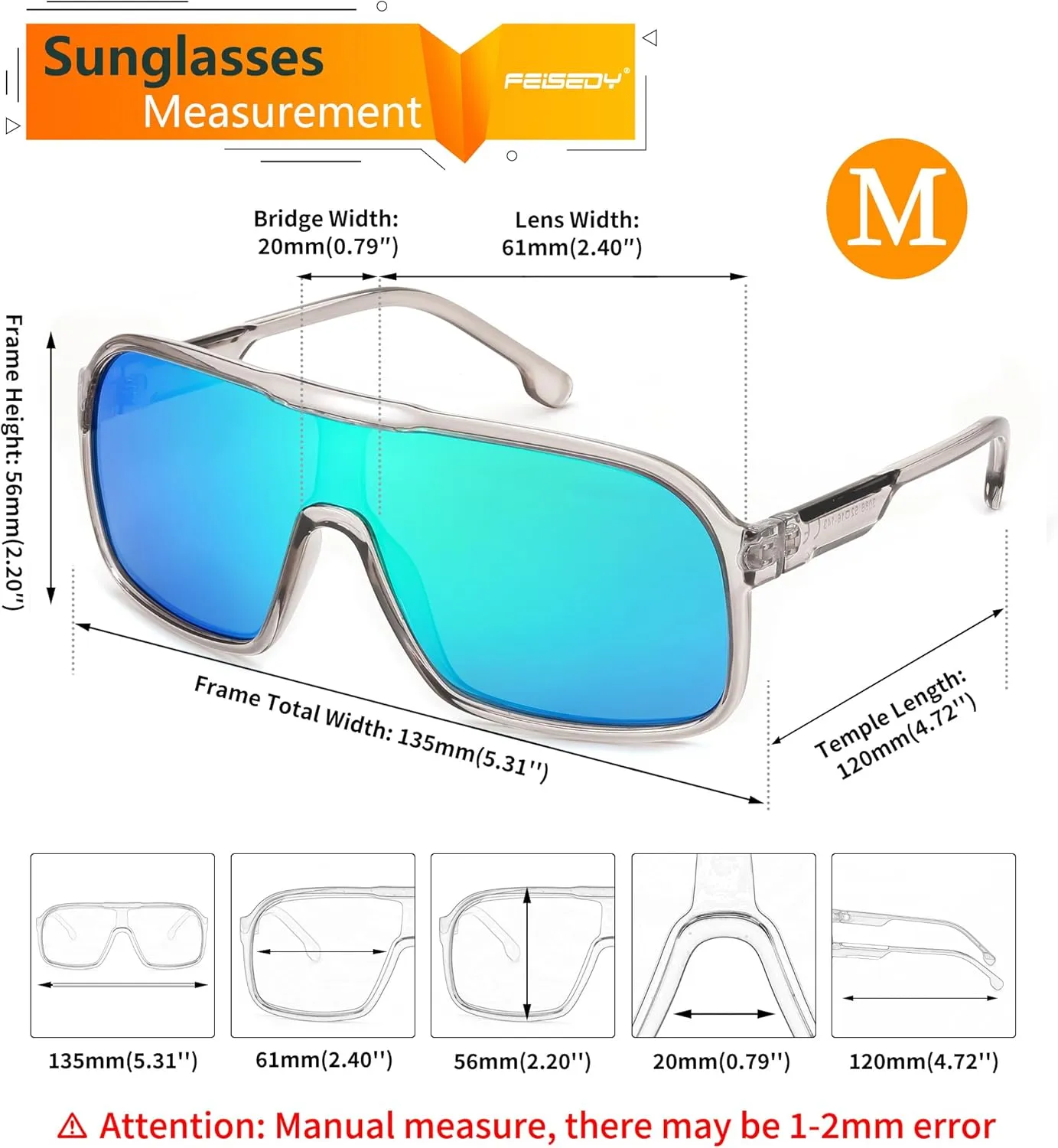 FEISEDY Fashion Polarized Sunglasses Oversized One Piece Reflective Lens Sports Sun Glasses B0122