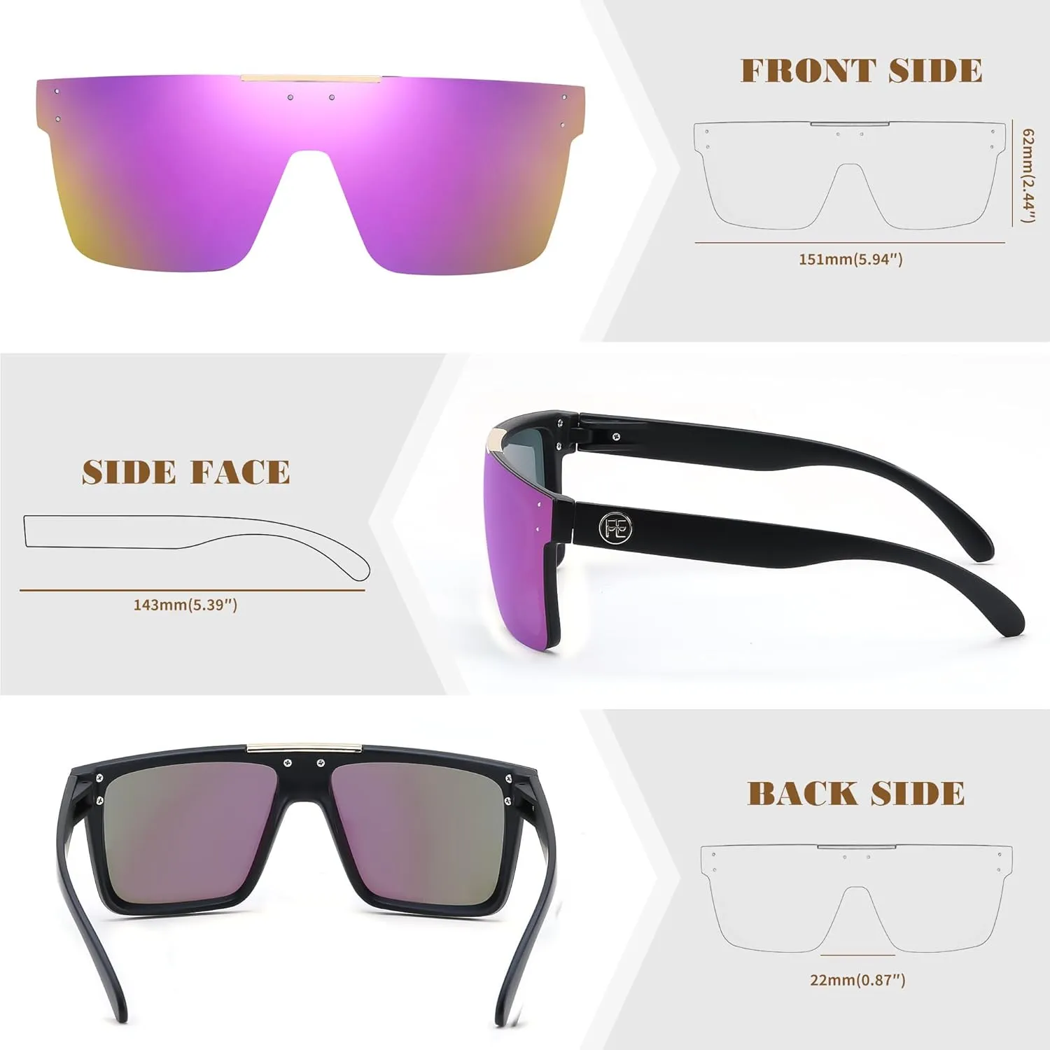 FEISEDY Men Sunglasses Polarized Oversized Square Flat Top Cycling Running Fishing Golf Hiking Sports B2990