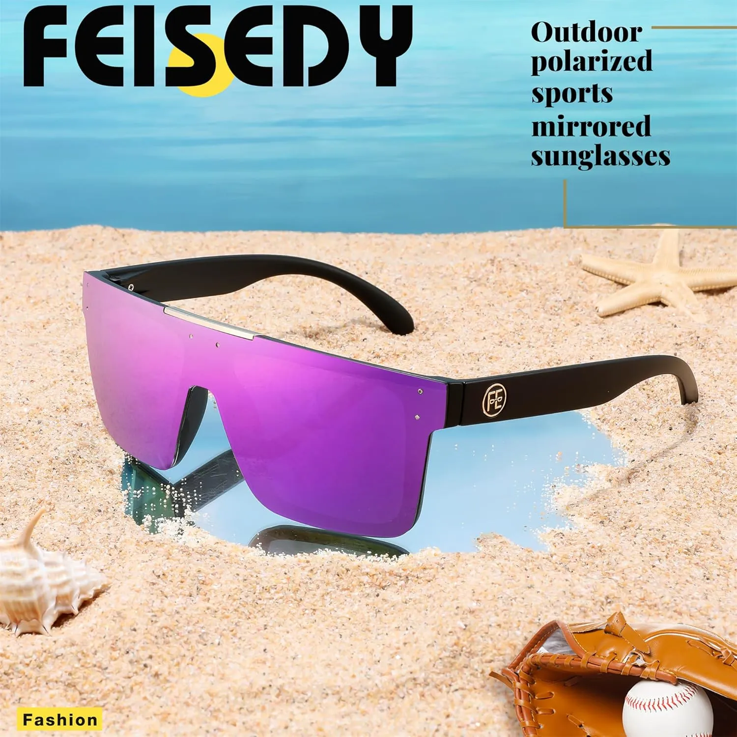 FEISEDY Men Sunglasses Polarized Oversized Square Flat Top Cycling Running Fishing Golf Hiking Sports B2990