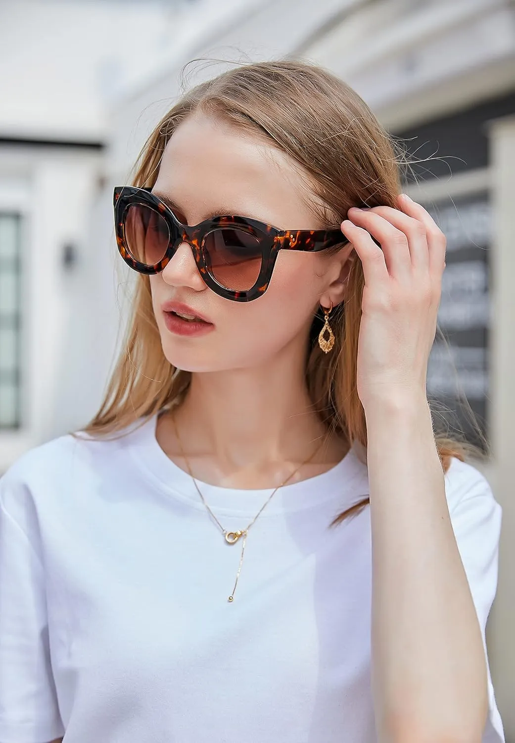 FEISEDY Retro Oversized Square Horn Sunglasses Semi Cat Eye Butterfly Glass Big Thick Bold Frame B2572