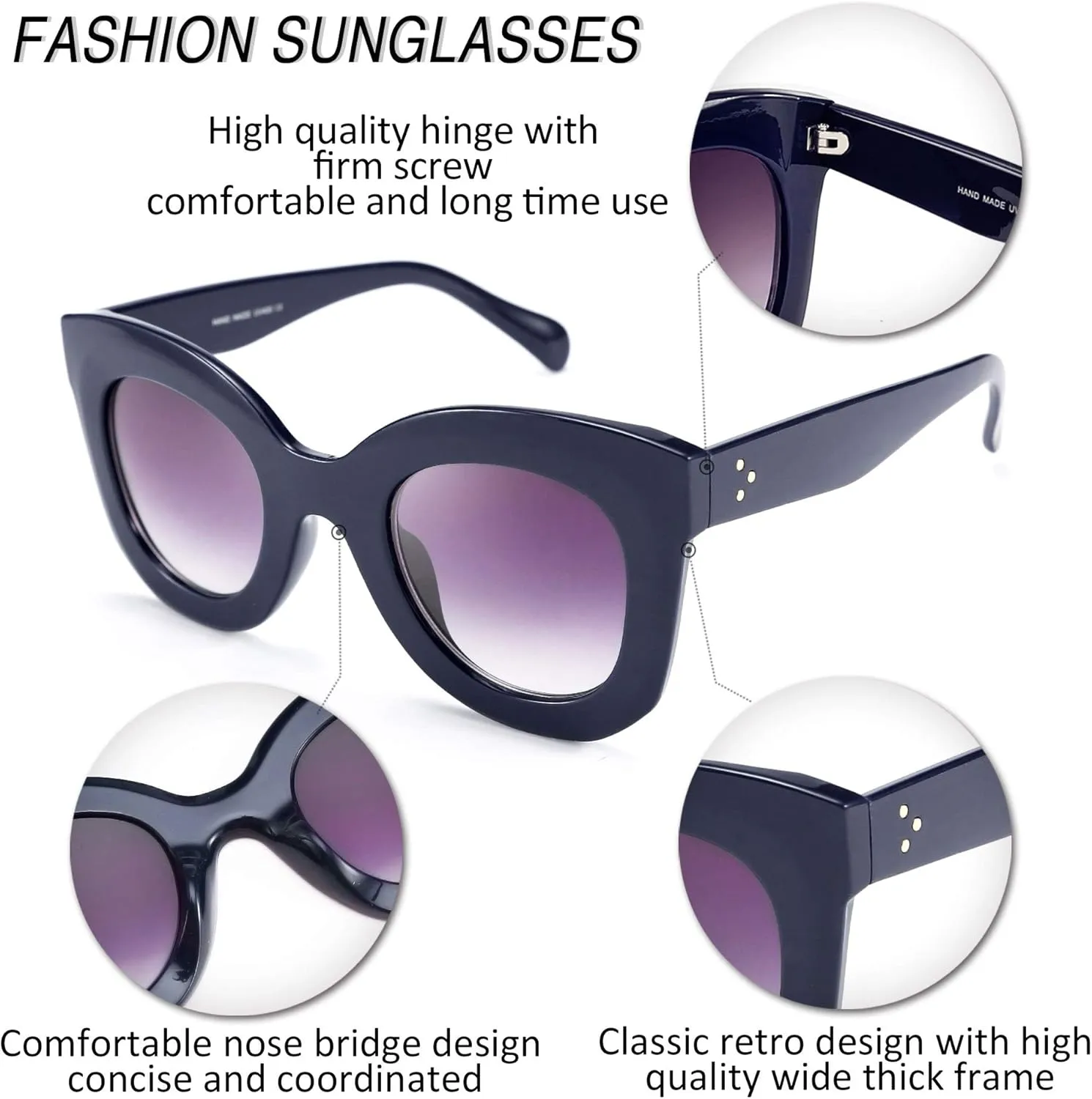 FEISEDY Retro Oversized Square Horn Sunglasses Semi Cat Eye Butterfly Glass Big Thick Bold Frame B2572
