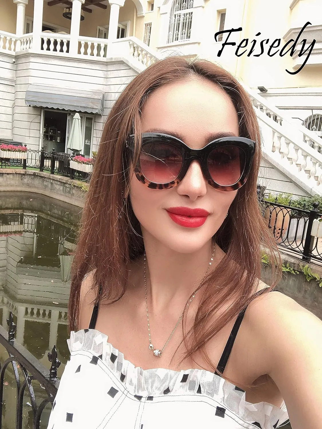 FEISEDY Retro Oversized Square Horn Sunglasses Semi Cat Eye Butterfly Glass Big Thick Bold Frame B2572