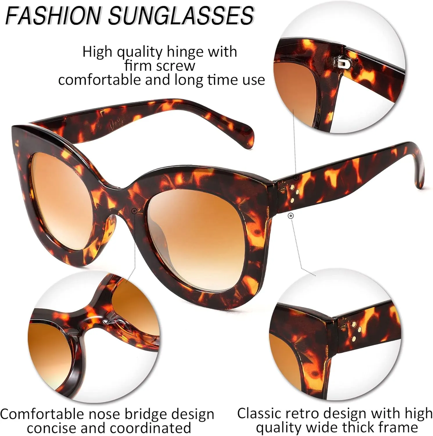 FEISEDY Retro Oversized Square Horn Sunglasses Semi Cat Eye Butterfly Glass Big Thick Bold Frame B2572