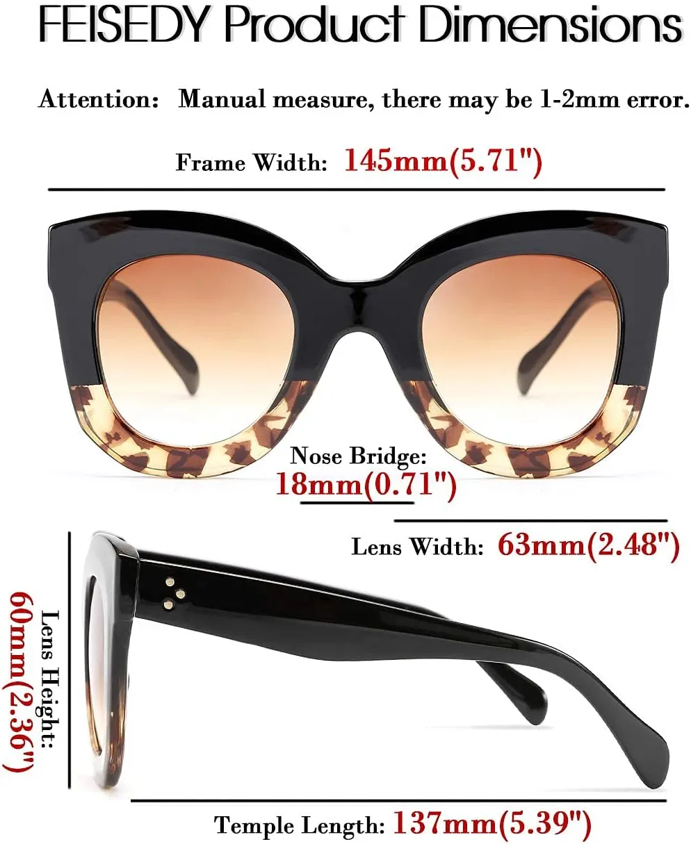 FEISEDY Retro Oversized Square Horn Sunglasses Semi Cat Eye Butterfly Glass Big Thick Bold Frame B2572