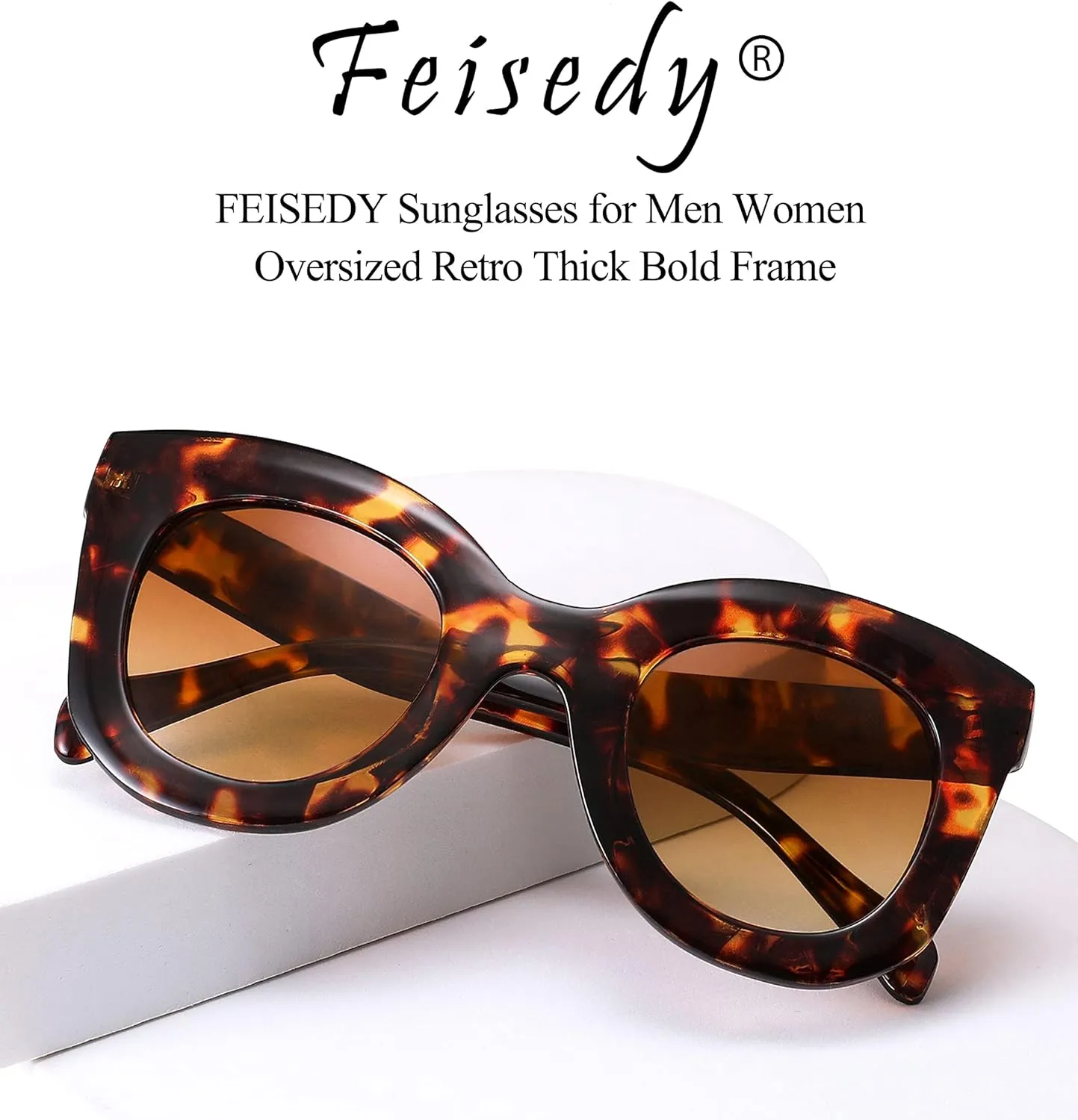 FEISEDY Retro Oversized Square Horn Sunglasses Semi Cat Eye Butterfly Glass Big Thick Bold Frame B2572