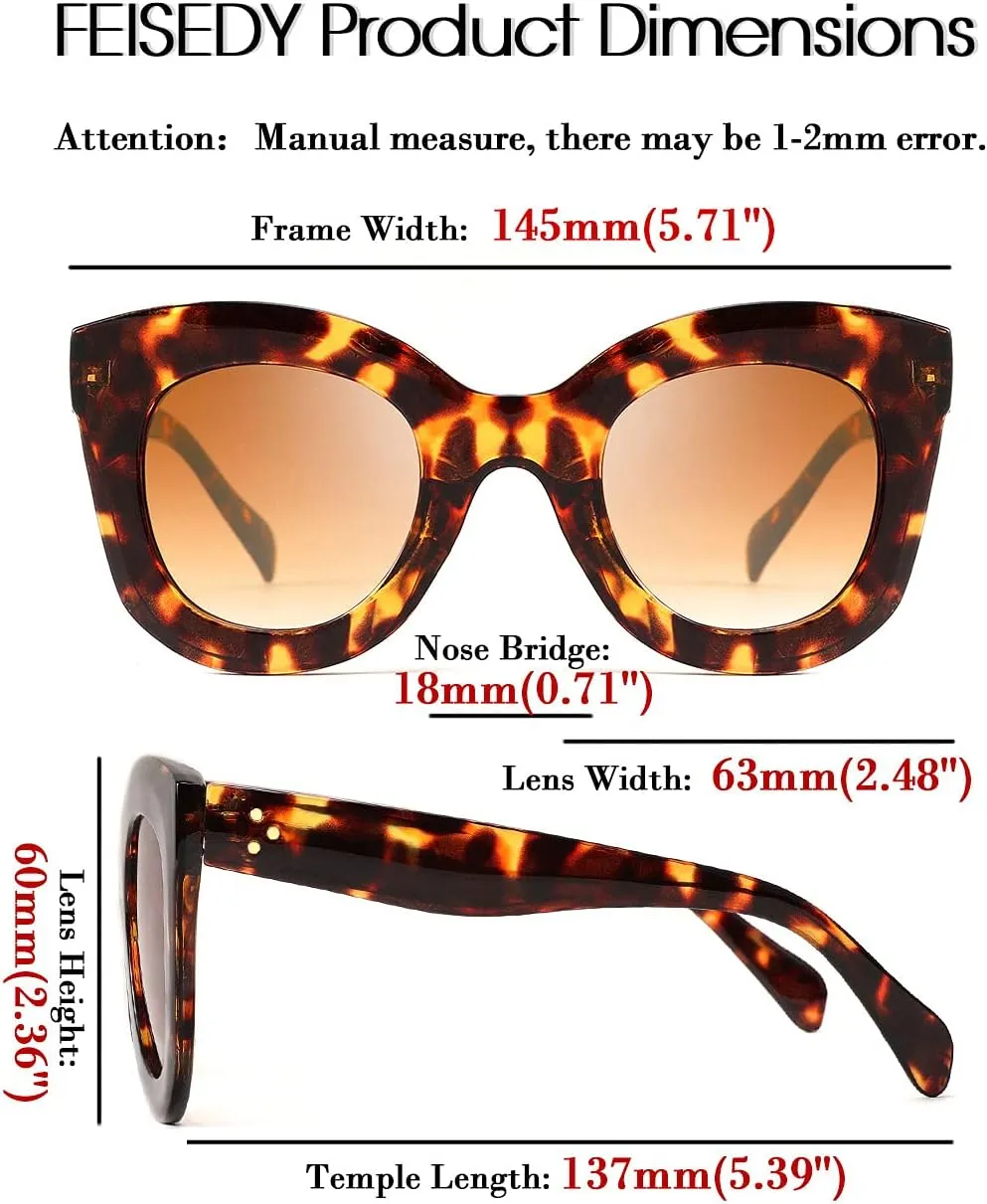 FEISEDY Retro Oversized Square Horn Sunglasses Semi Cat Eye Butterfly Glass Big Thick Bold Frame B2572