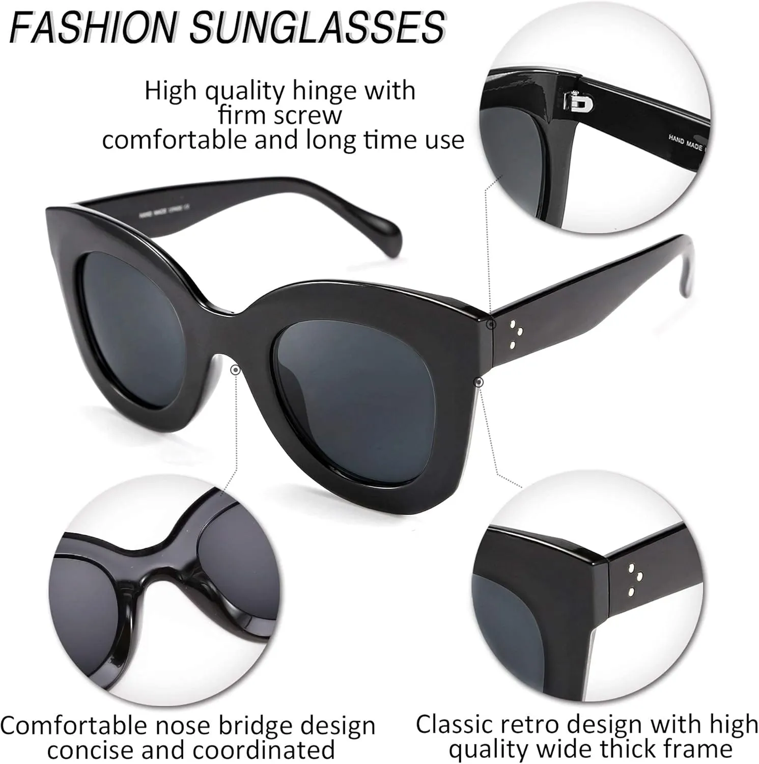 FEISEDY Retro Oversized Square Horn Sunglasses Semi Cat Eye Butterfly Glass Big Thick Bold Frame B2572