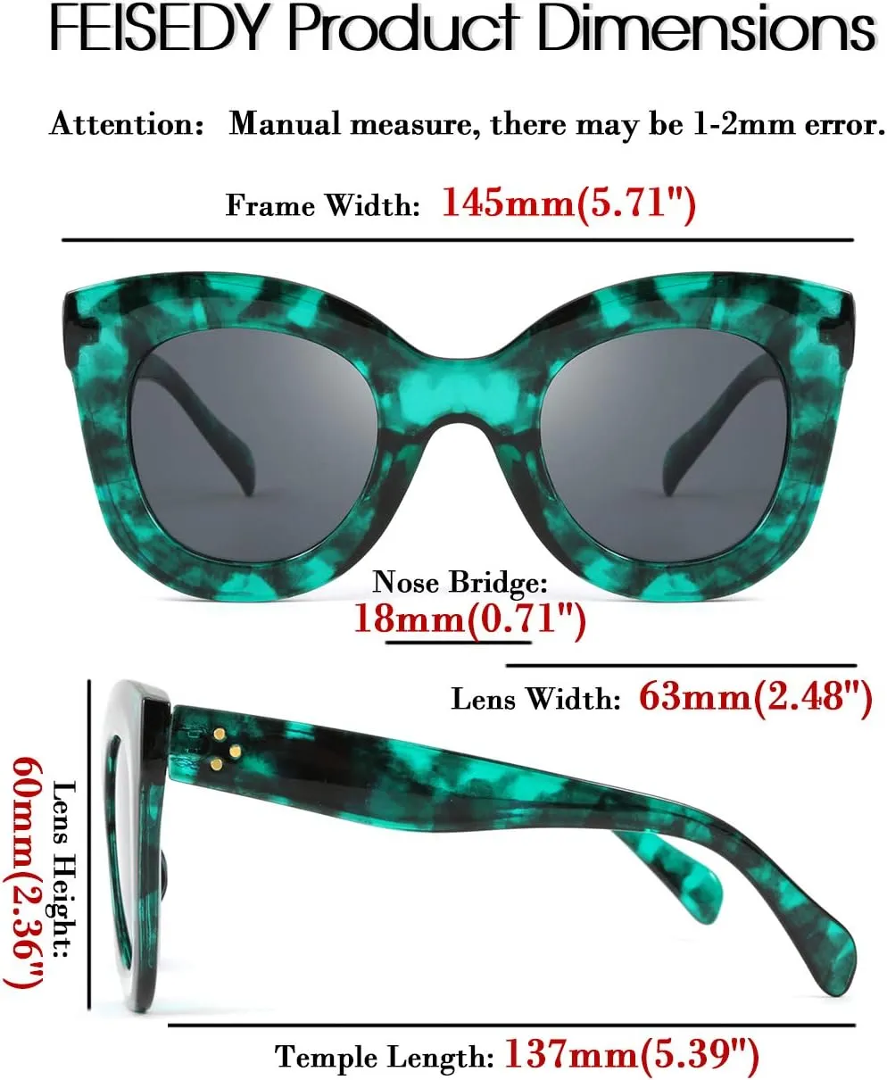 FEISEDY Retro Oversized Square Horn Sunglasses Semi Cat Eye Butterfly Glass Big Thick Bold Frame B2572