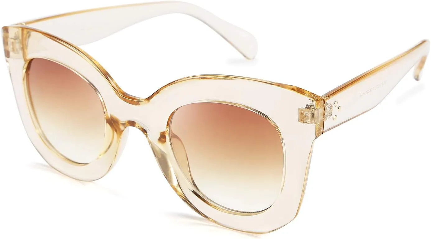 FEISEDY Retro Oversized Square Horn Sunglasses Semi Cat Eye Butterfly Glass Big Thick Bold Frame B2572