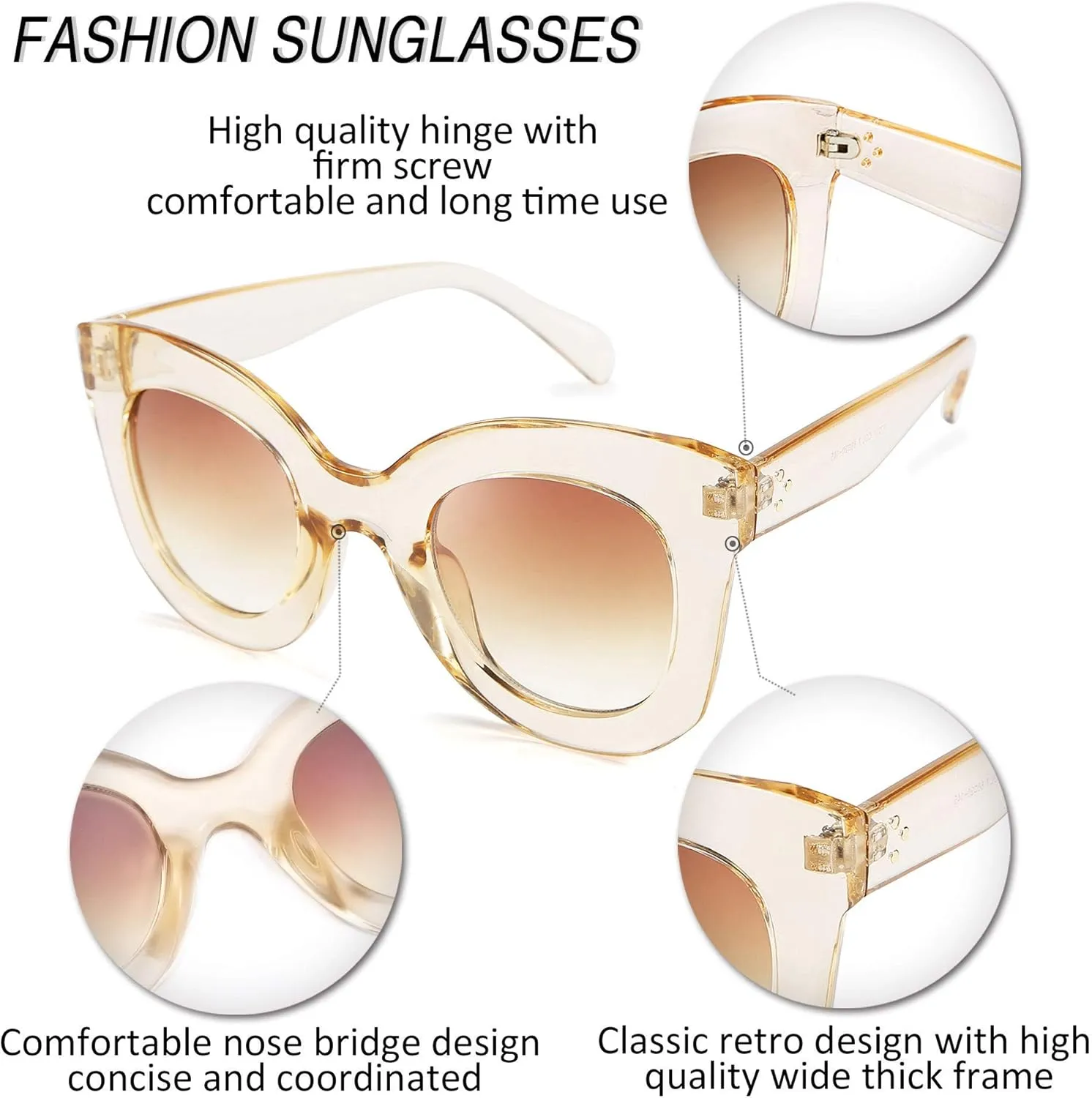 FEISEDY Retro Oversized Square Horn Sunglasses Semi Cat Eye Butterfly Glass Big Thick Bold Frame B2572