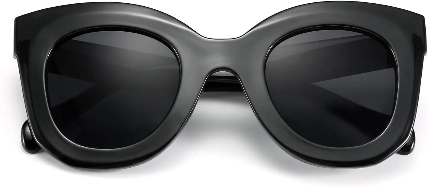 FEISEDY Retro Oversized Square Horn Sunglasses Semi Cat Eye Butterfly Glass Big Thick Bold Frame B2572