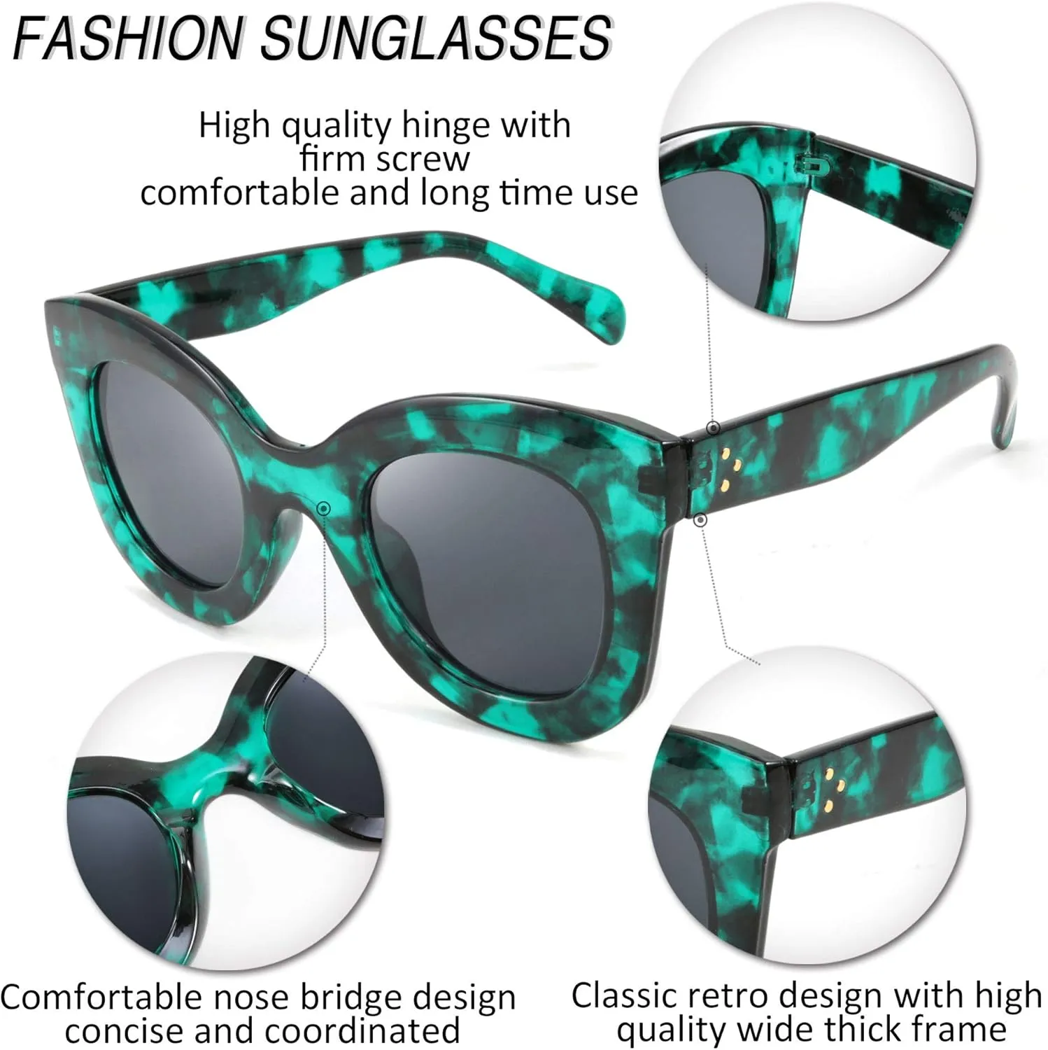 FEISEDY Retro Oversized Square Horn Sunglasses Semi Cat Eye Butterfly Glass Big Thick Bold Frame B2572