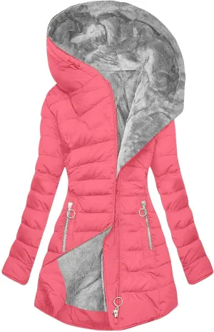 Fleece Lined Down Jacket Women Zip up Puffer Jacket Faux Fur Coat Quilted Insulated Jacket Warm Parka Coat