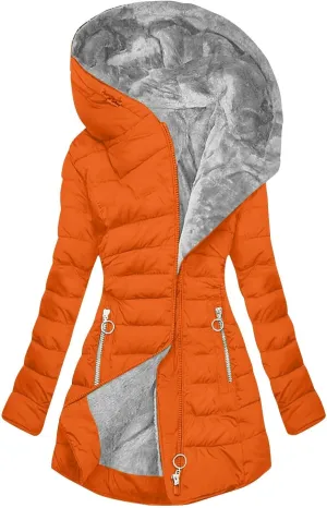 Fleece Lined Down Jacket Women Zip up Puffer Jacket Faux Fur Coat Quilted Insulated Jacket Warm Parka Coat