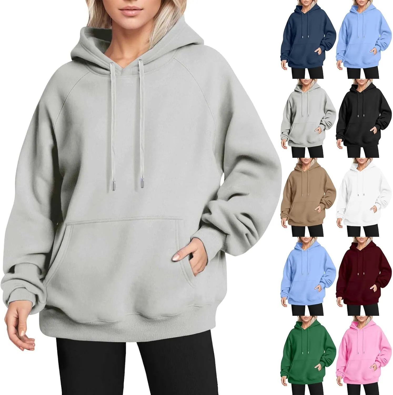 Fleece Oversized Hoodies for Women Baggy Drawstring Cotton Cute Sweatshirt Casual Raglan Hooded Pullover with Pockets