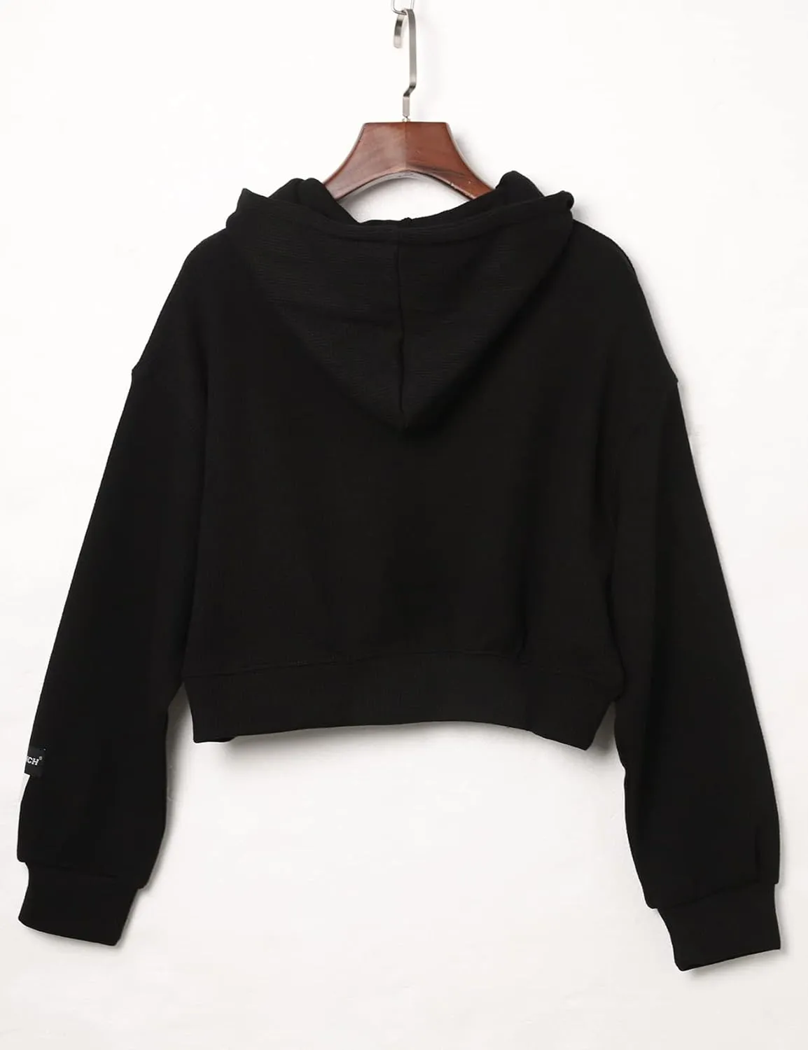 Flygo Women's Waffle Knit Cropped Zip Up Hoodie Vintage Long Sleeve Sweatshirt Jacket with Hood