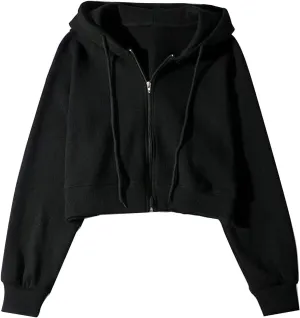 Flygo Women's Waffle Knit Cropped Zip Up Hoodie Vintage Long Sleeve Sweatshirt Jacket with Hood