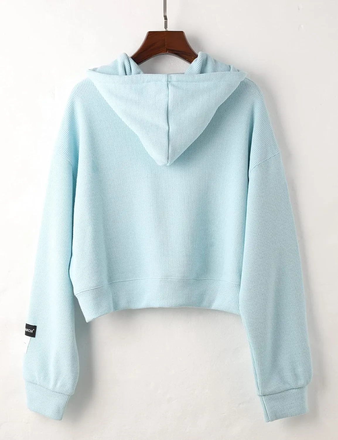 Flygo Women's Waffle Knit Cropped Zip Up Hoodie Vintage Long Sleeve Sweatshirt Jacket with Hood
