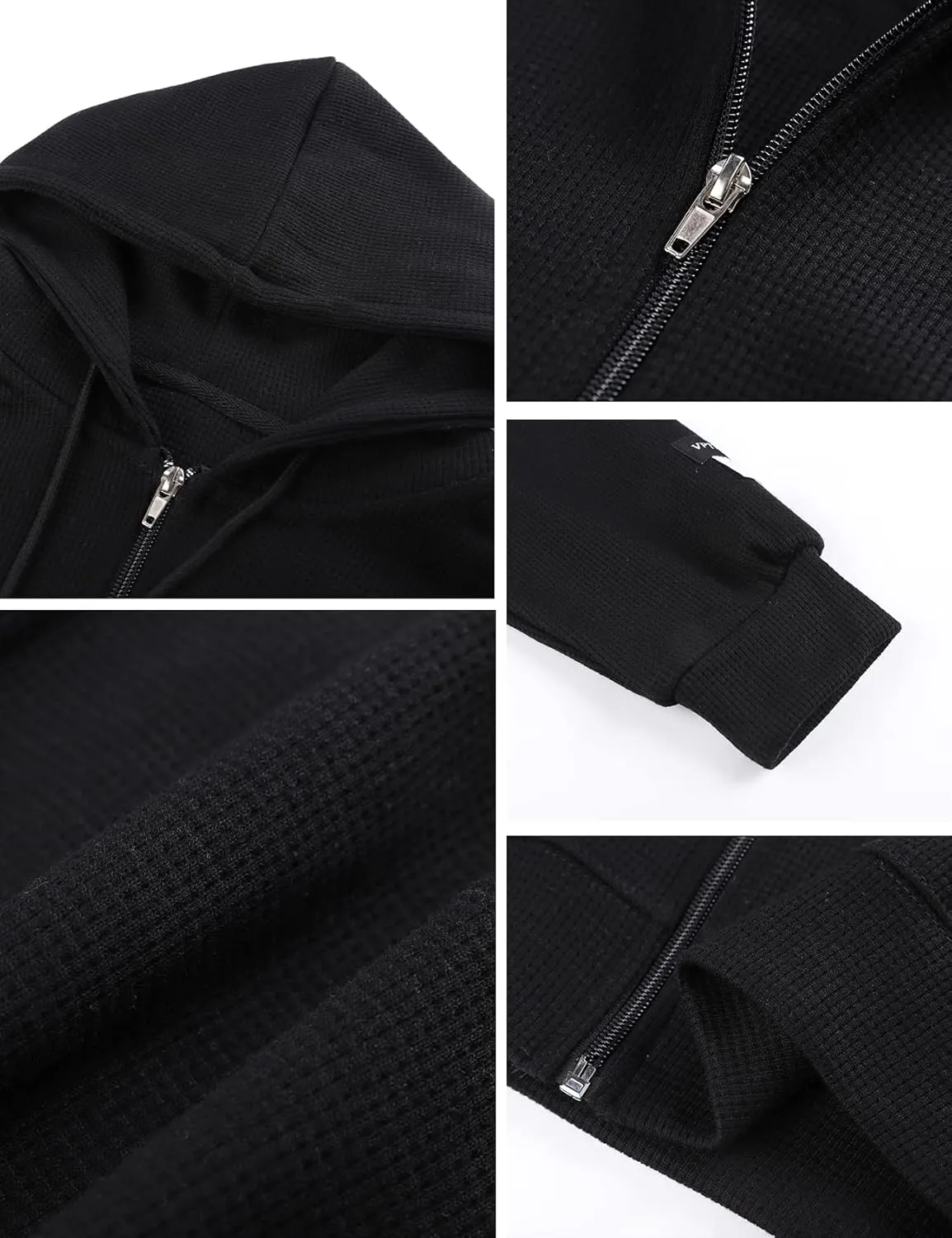 Flygo Women's Waffle Knit Cropped Zip Up Hoodie Vintage Long Sleeve Sweatshirt Jacket with Hood