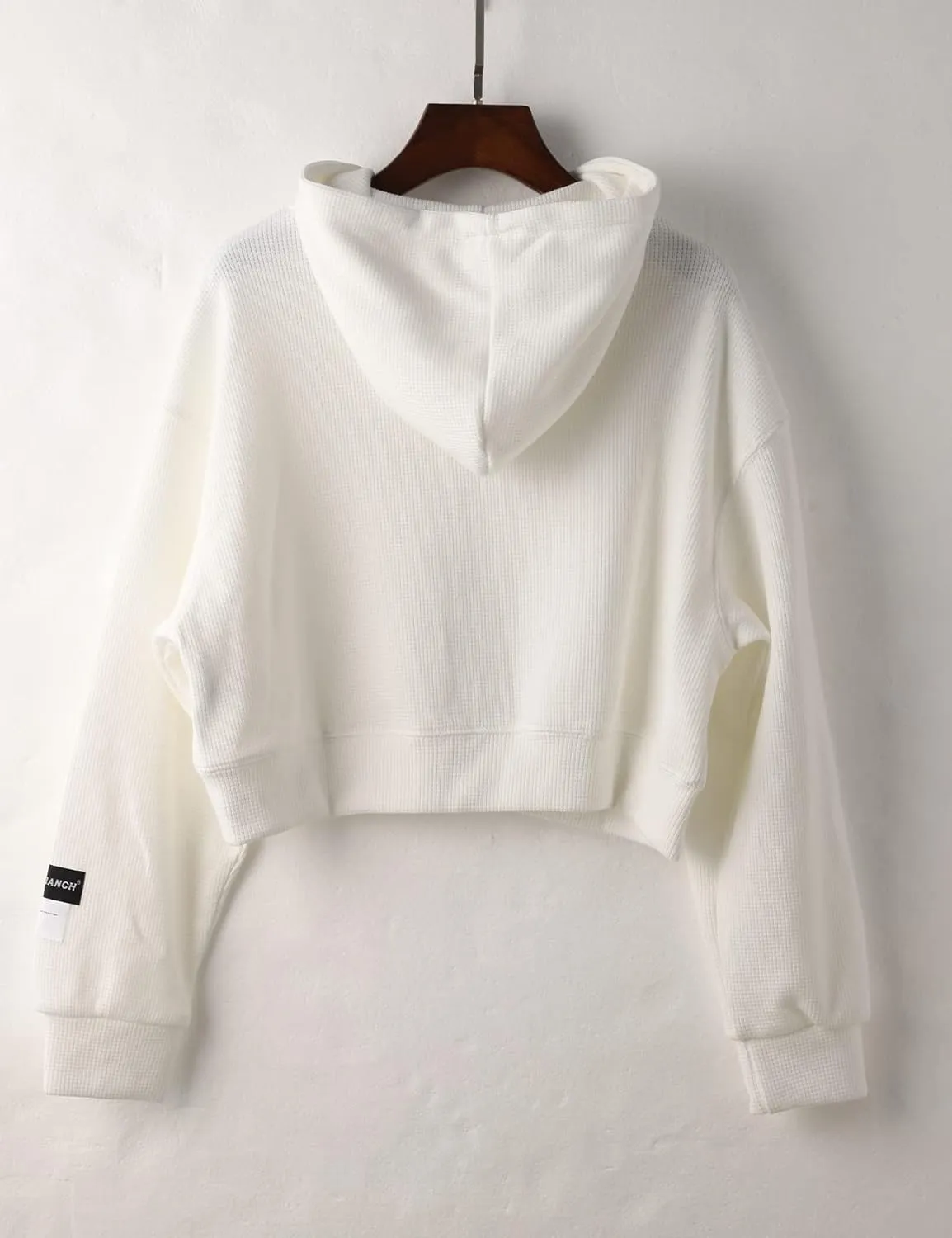 Flygo Women's Waffle Knit Cropped Zip Up Hoodie Vintage Long Sleeve Sweatshirt Jacket with Hood