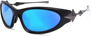 Futuristic Y2K Sunglasses for Women Men Trendy Wrap Around Rimless Glasses Silver Cyberpunk Eyewear Rave Party