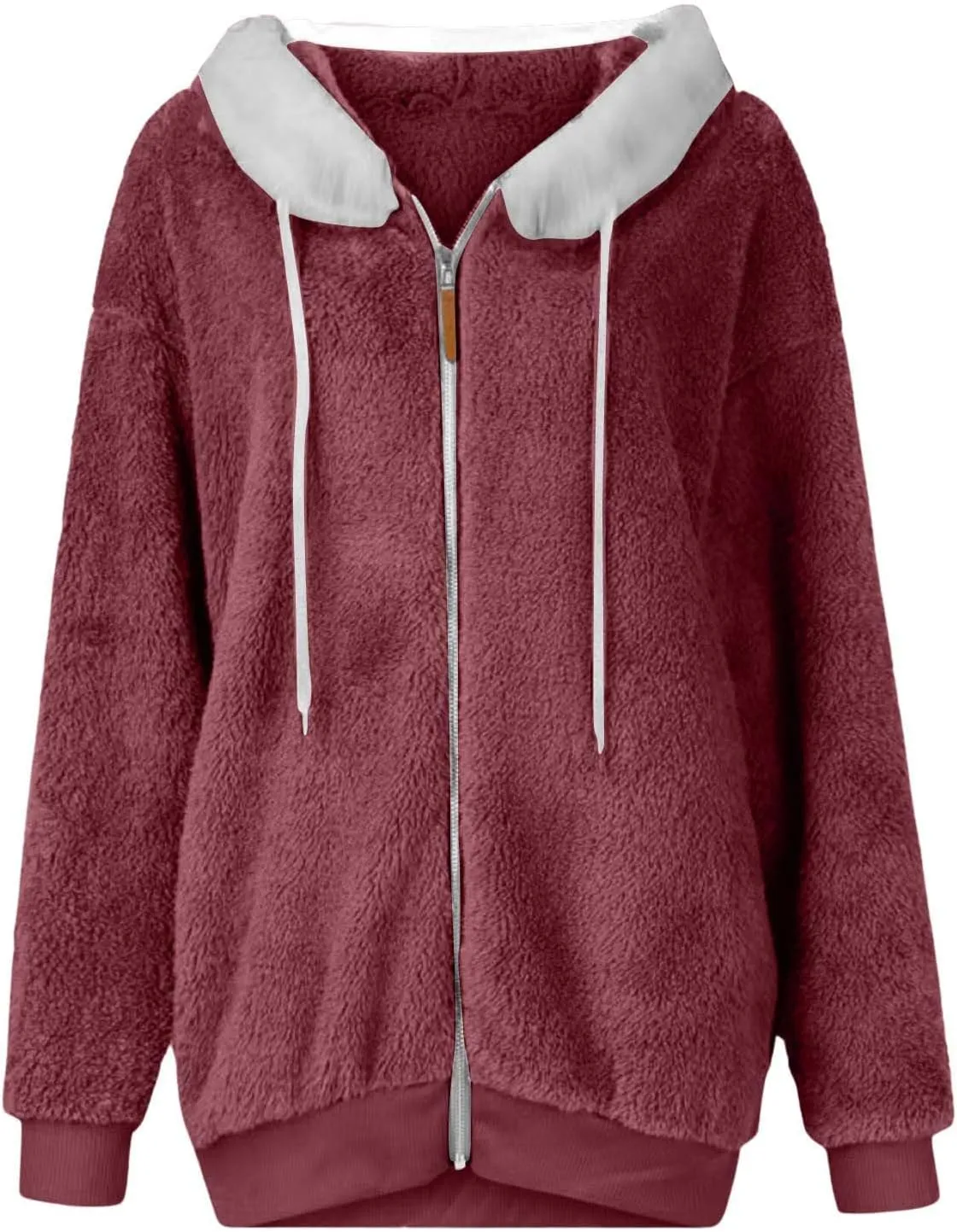 Fuzzy Fleece Jackets for Women Sherpa Lined Long Sleeve Full Zip Up Plush Jacket Loose Fit Hooded Warm Winter Coats