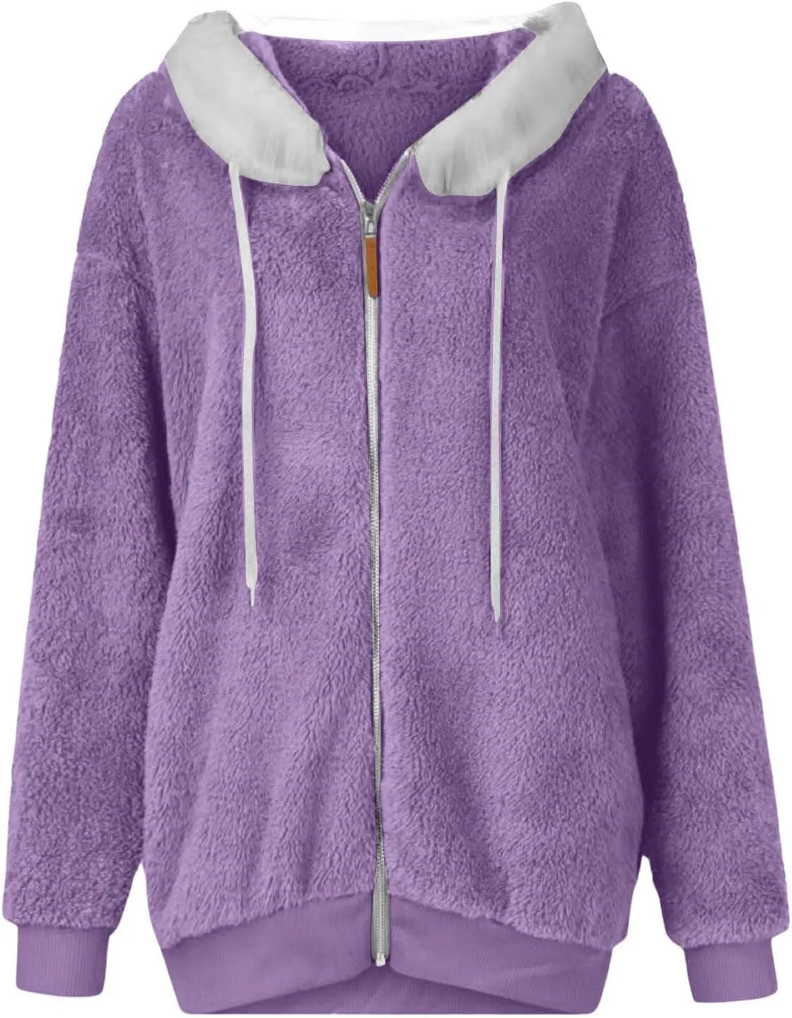 Fuzzy Fleece Jackets for Women Sherpa Lined Long Sleeve Full Zip Up Plush Jacket Loose Fit Hooded Warm Winter Coats