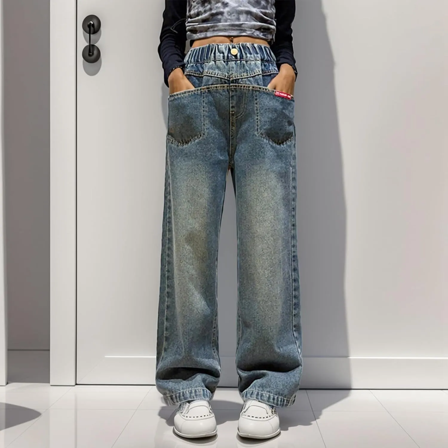 Girls Wide Leg Jeans Fall Baggy Jeans Loose Jeans Wide Leg Stretch Athletic Denim Casual Exercise Relaxed Fit Trendy