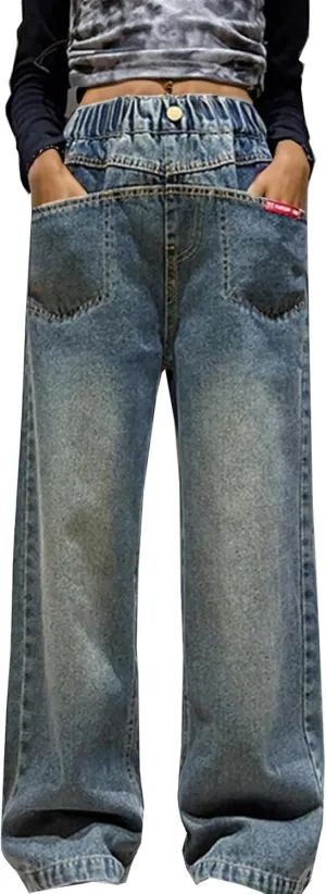 Girls Wide Leg Jeans Fall Baggy Jeans Loose Jeans Wide Leg Stretch Athletic Denim Casual Exercise Relaxed Fit Trendy