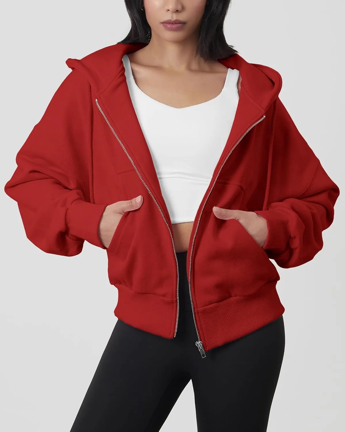 GIVON Oversized Cropped Hoodies for Women Loose Fit Crop Sweatshirts Jackets Fall Outfits Winter Clothes
