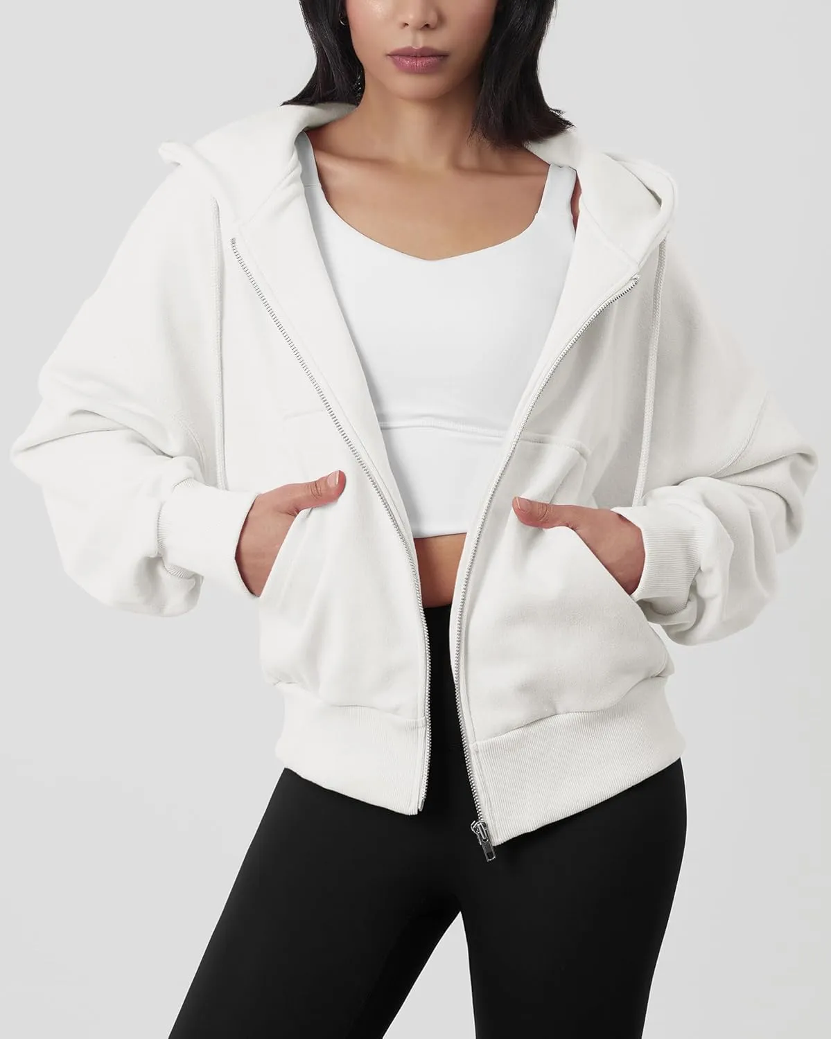 GIVON Oversized Cropped Hoodies for Women Loose Fit Crop Sweatshirts Jackets Fall Outfits Winter Clothes