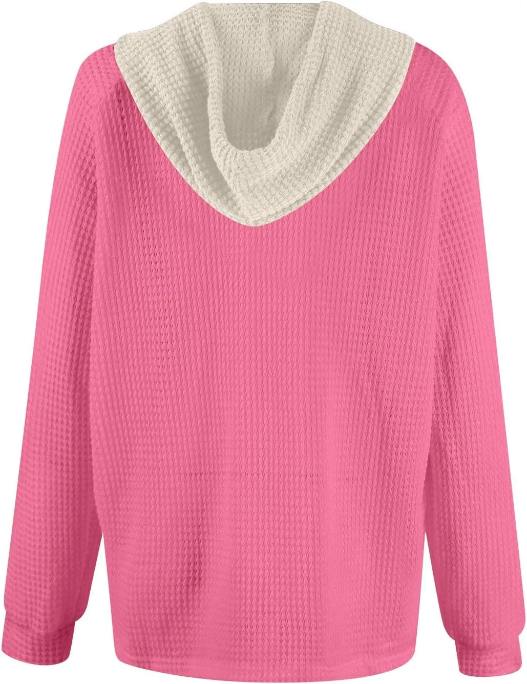 GOFULY Oversized Sweatshirt For Women Waffle Button Hoodie Fall V Neck Shirts Long Sleeve Solid Drawstring Hoodies Pullover
