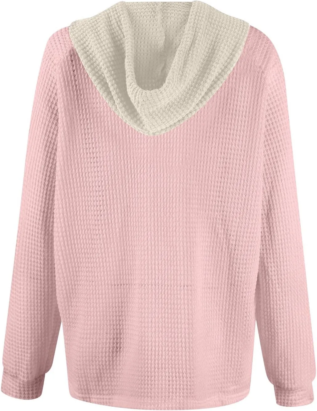 GOFULY Oversized Sweatshirt For Women Waffle Button Hoodie Fall V Neck Shirts Long Sleeve Solid Drawstring Hoodies Pullover