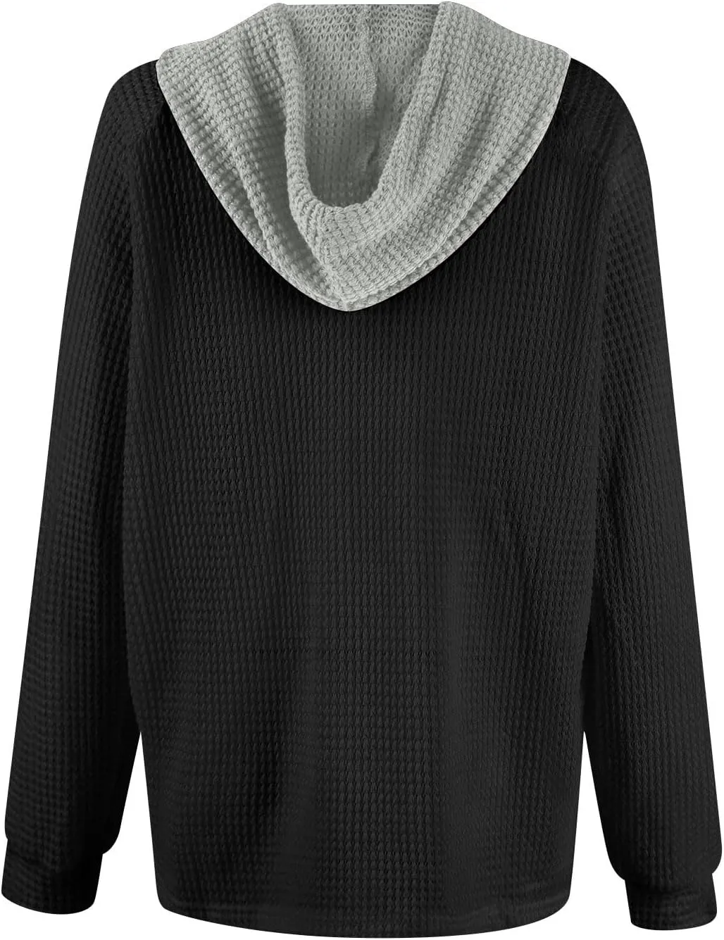 GOFULY Oversized Sweatshirt For Women Waffle Button Hoodie Fall V Neck Shirts Long Sleeve Solid Drawstring Hoodies Pullover