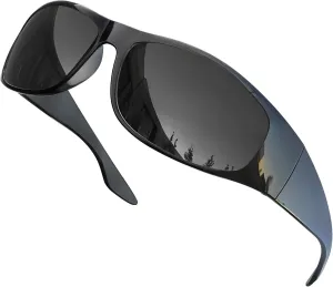 grinderPUNCH Super Dark Polarized Black Sunglasses | Biker Style Rider | Wrap Around Style Lightweight UV Protection