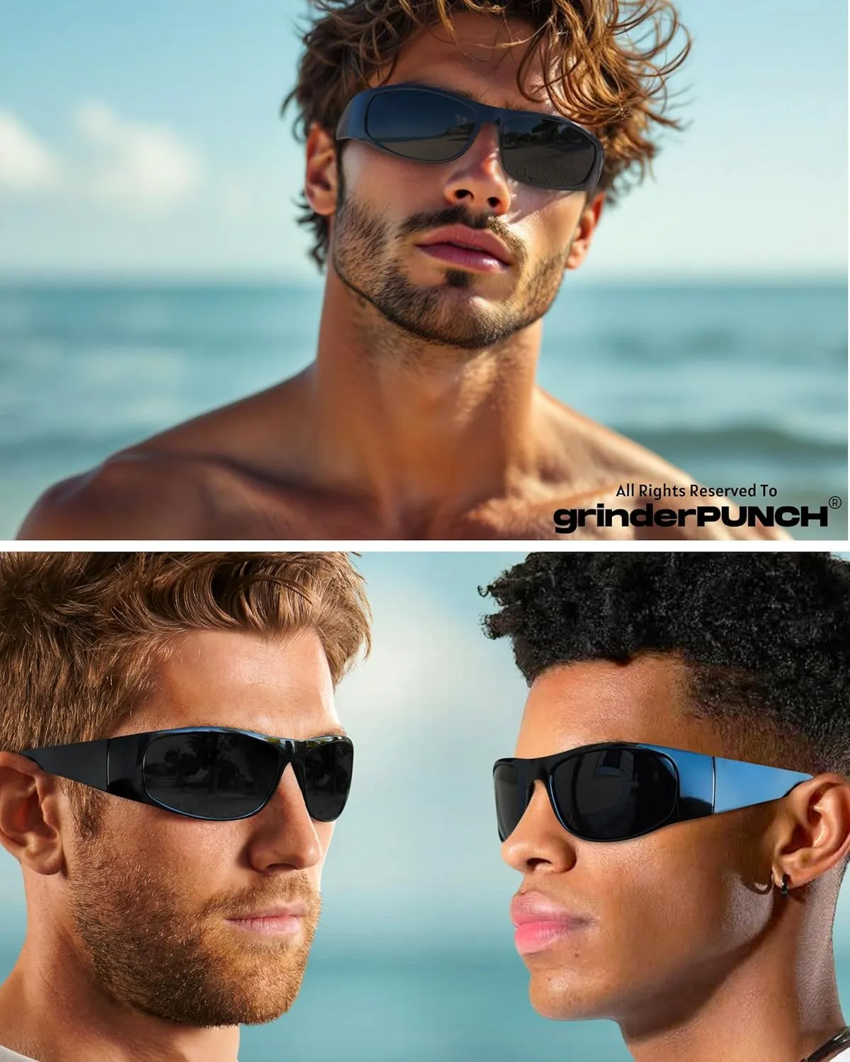 grinderPUNCH Super Dark Polarized Black Sunglasses | Biker Style Rider | Wrap Around Style Lightweight UV Protection