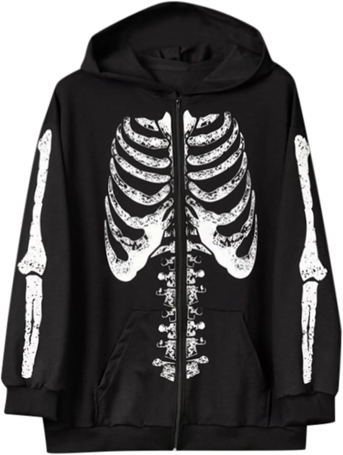 Halloween Mens Zip Up Hoodie Skeleton Graphic Print Oversized Long Sleeve Jacket Teens Preppy Loose Casual Pullover