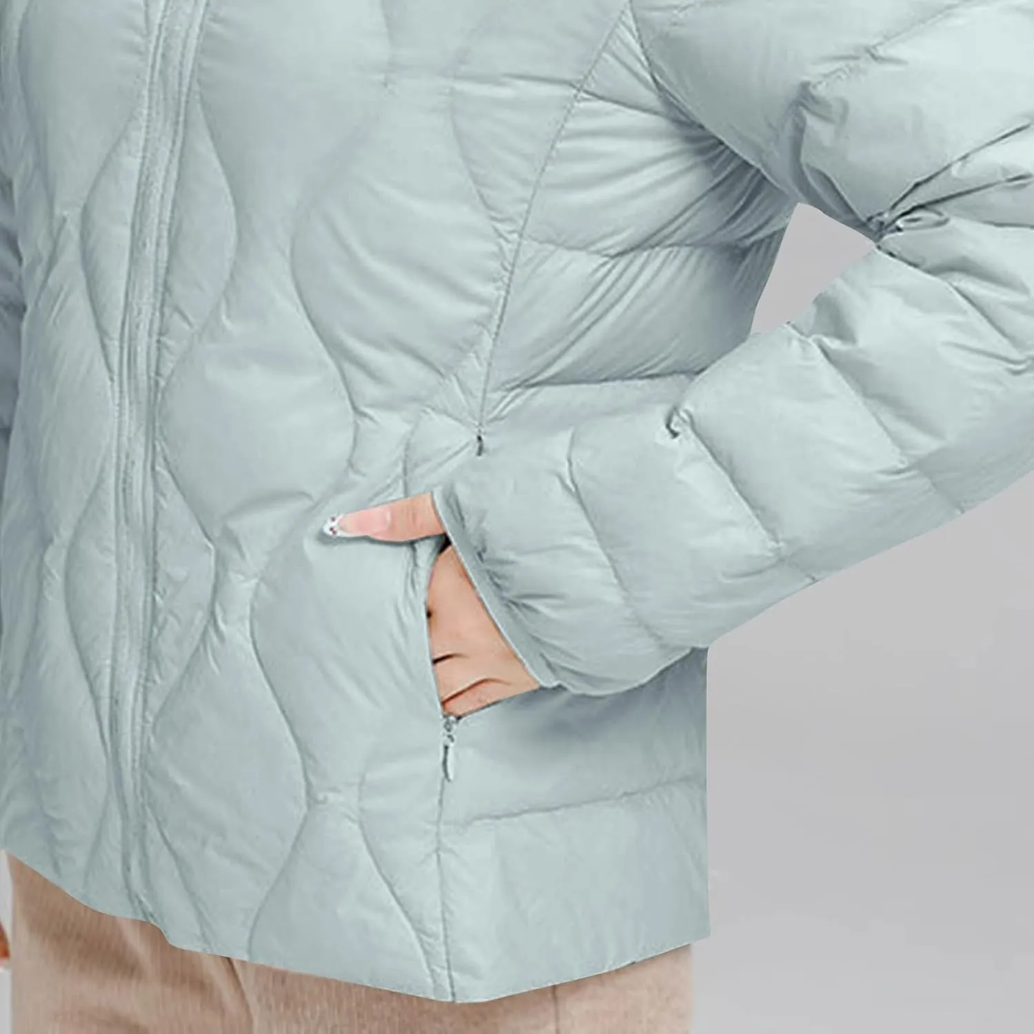 Hooded Quilted Jacket Women Lightweight Puffer Jacket Zip up Padded Coat Packable Down Jacket Warm Winter Coat