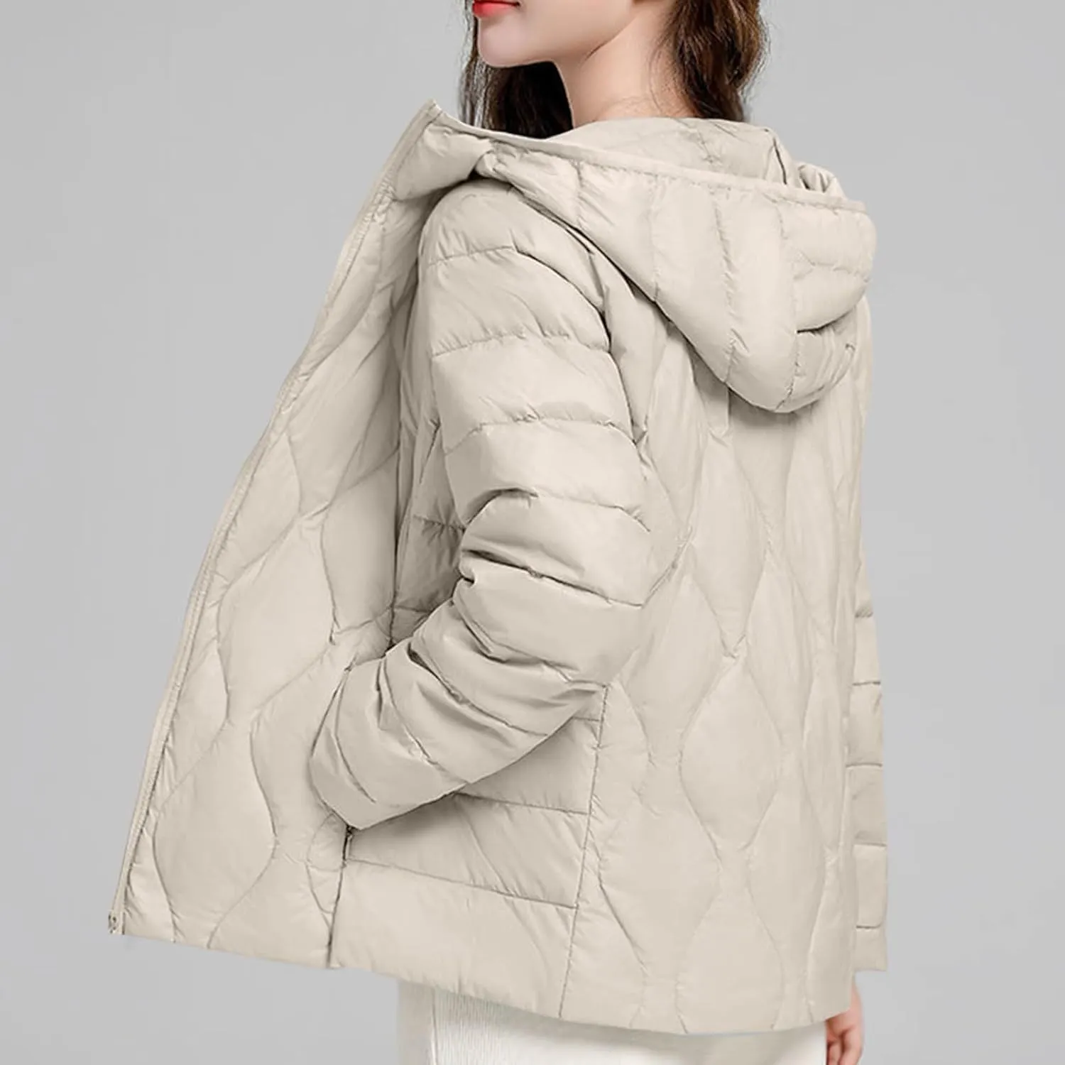 Hooded Quilted Jacket Women Lightweight Puffer Jacket Zip up Padded Coat Packable Down Jacket Warm Winter Coat