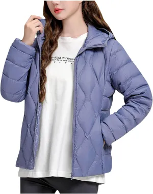 Hooded Quilted Jacket Women Lightweight Puffer Jacket Zip up Padded Coat Packable Down Jacket Warm Winter Coat