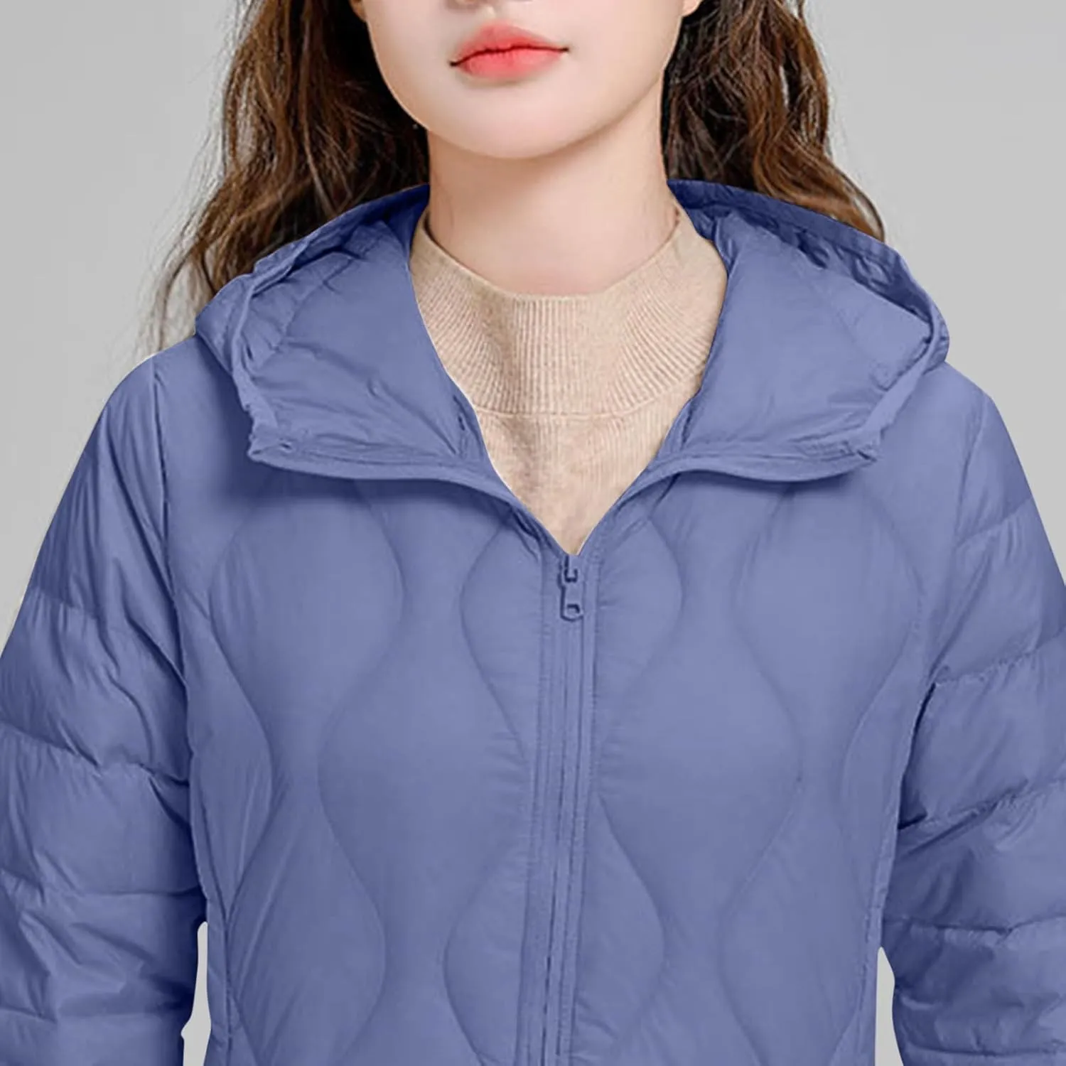 Hooded Quilted Jacket Women Lightweight Puffer Jacket Zip up Padded Coat Packable Down Jacket Warm Winter Coat