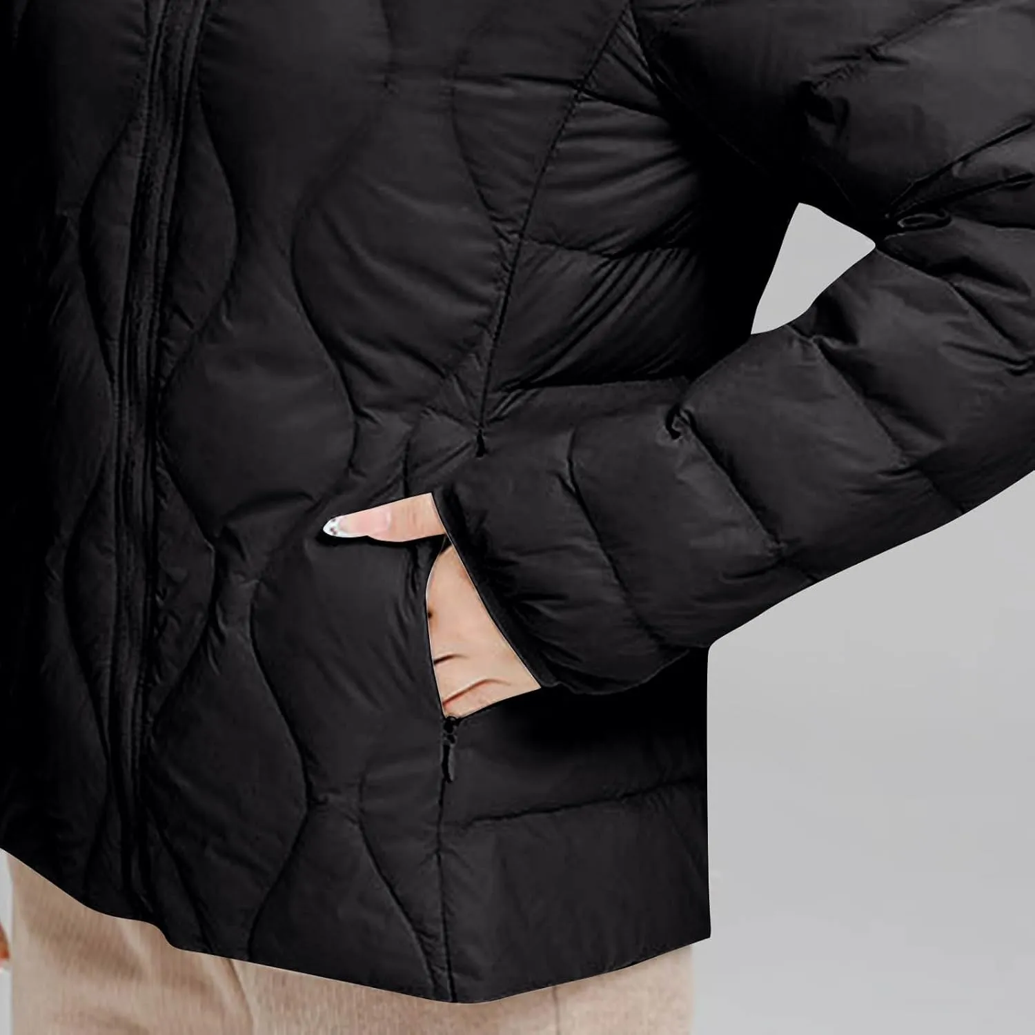 Hooded Quilted Jacket Women Lightweight Puffer Jacket Zip up Padded Coat Packable Down Jacket Warm Winter Coat