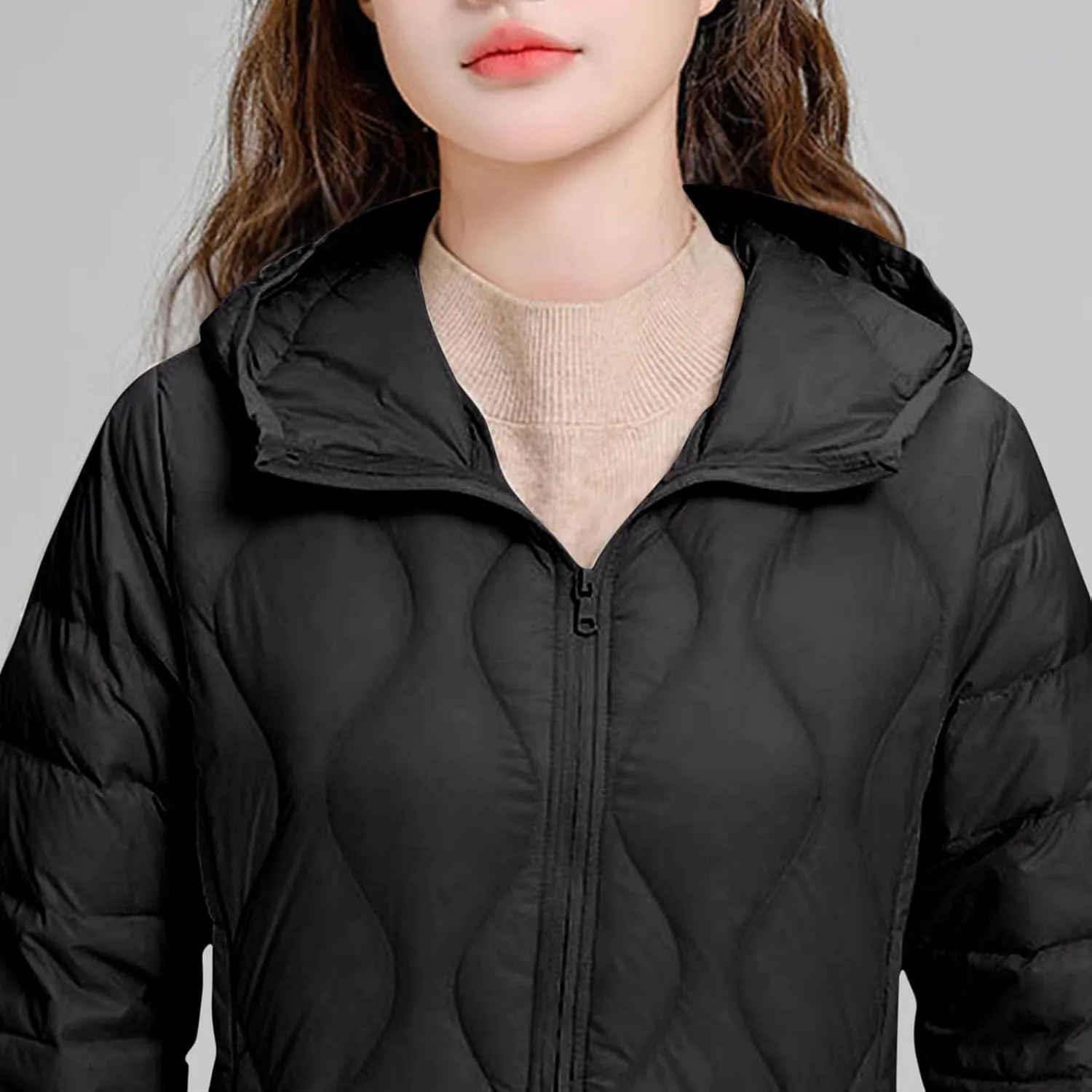 Hooded Quilted Jacket Women Lightweight Puffer Jacket Zip up Padded Coat Packable Down Jacket Warm Winter Coat
