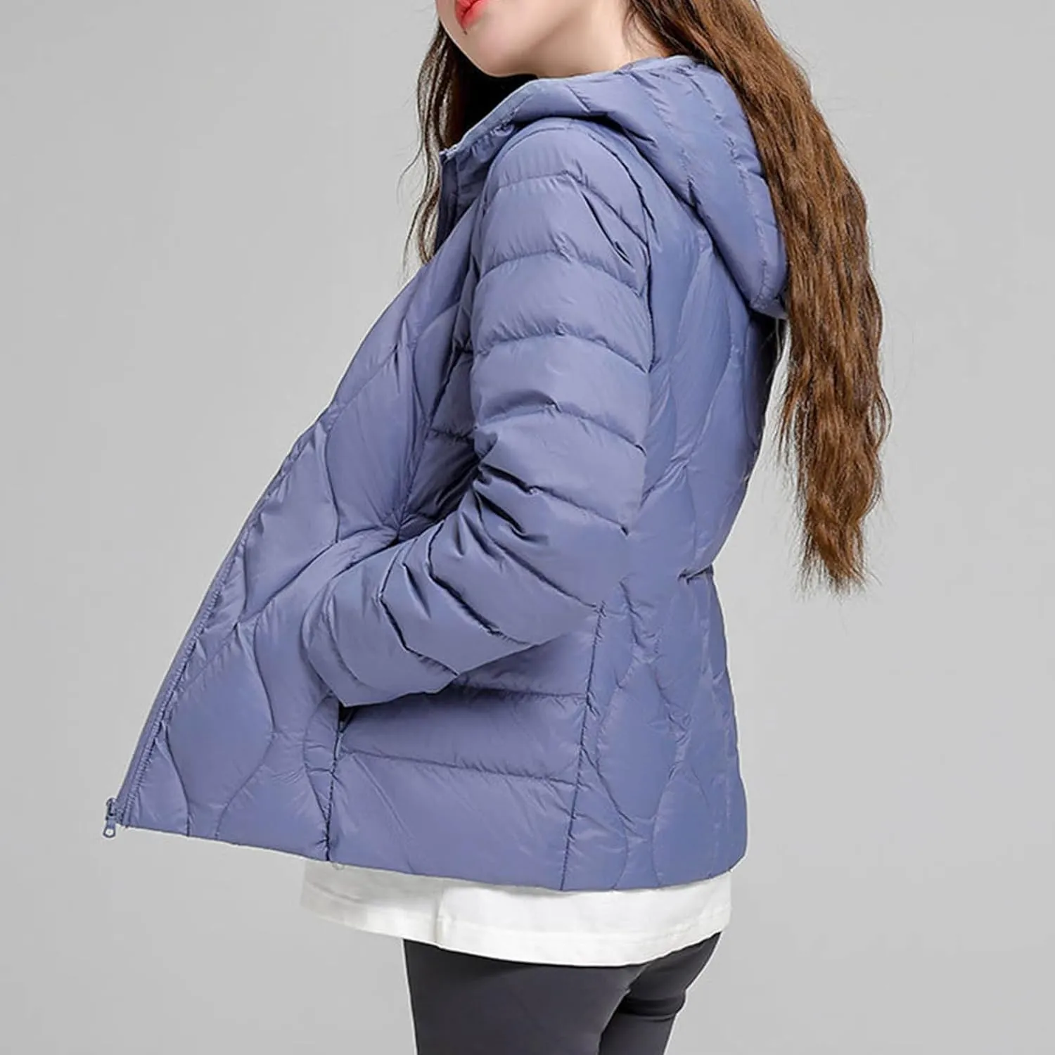 Hooded Quilted Jacket Women Lightweight Puffer Jacket Zip up Padded Coat Packable Down Jacket Warm Winter Coat